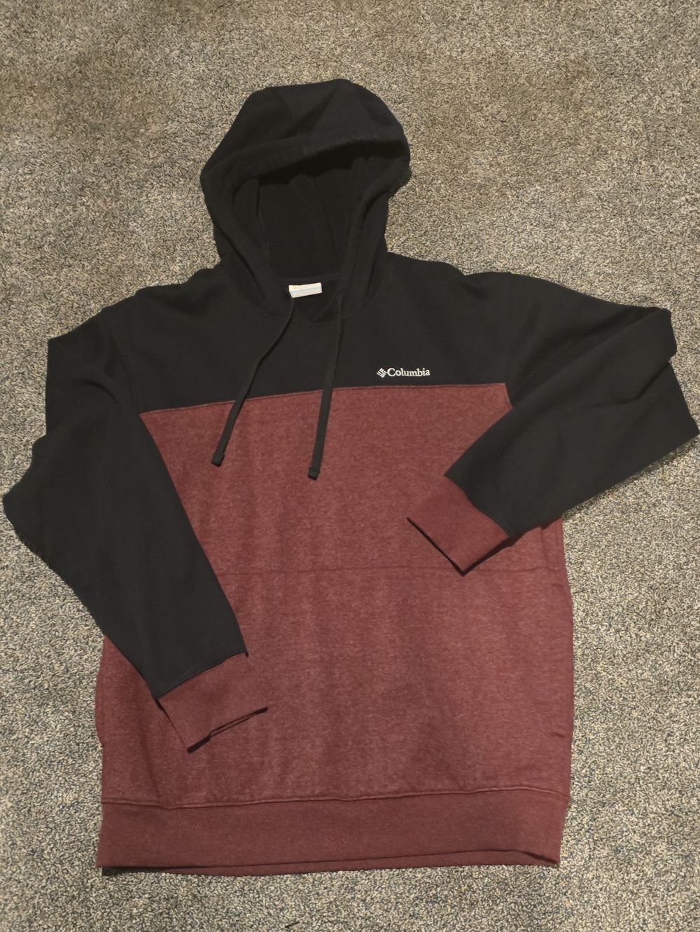 Columbia Men’s Black and Maroon Colorblock Pullover Hoodie